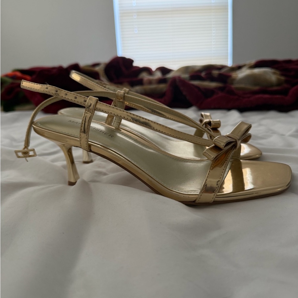 Marc Fisher Gold Bow Strap Heels